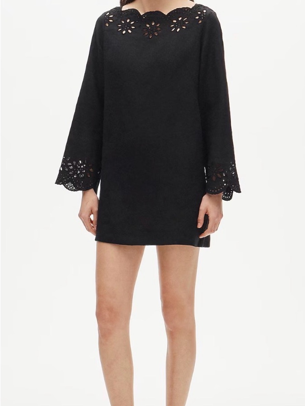 Scallop-trim eyelet popover dress